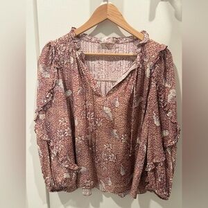 Ulla Johnson Mauve Floral Ruffle Blouse